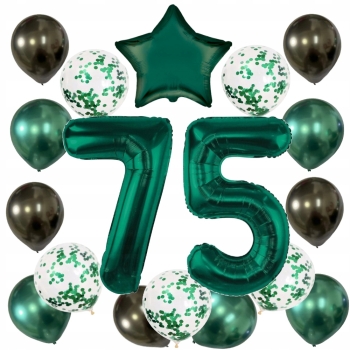 ZESTAW BALONY 75 URODZINY ZIELONY BUTELKOWA ZIELEŃ 75 ROCZNICA ŚLUBU 100 CM