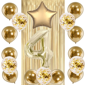 ZESTAW BALONY 4 URODZINY ZŁOTY ZŁOTE SZAMPAŃSKI 4 ROCZNICA ŚLUBU 100 CM