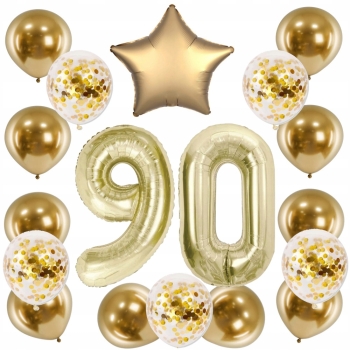 ZESTAW BALONY 90 URODZINY ZŁOTY ZŁOTE SZAMPAŃSKI 90 ROCZNICA ŚLUBU 100 CM