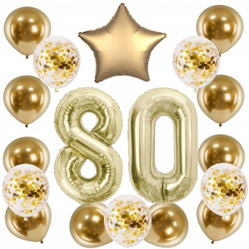 ZESTAW BALONY 80 URODZINY ZŁOTY ZŁOTE SZAMPAŃSKI 80 ROCZNICA ŚLUBU 100 CM