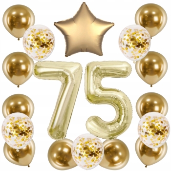 ZESTAW BALONY 75 URODZINY ZŁOTY ZŁOTE SZAMPAŃSKI 75 ROCZNICA ŚLUBU 100 CM