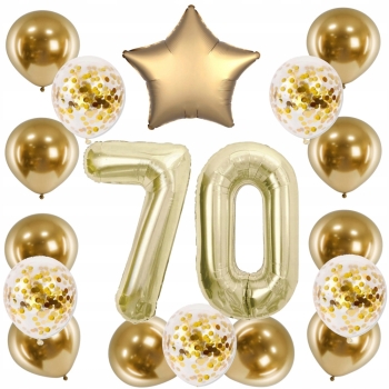 ZESTAW BALONY 70 URODZINY ZŁOTY ZŁOTE SZAMPAŃSKI 70 ROCZNICA ŚLUBU 100 CM