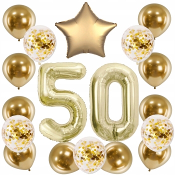 ZESTAW BALONY 50 URODZINY ZŁOTY ZŁOTE SZAMPAŃSKI 50 ROCZNICA ŚLUBU 100 CM