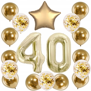 ZESTAW BALONY 40 URODZINY ZŁOTY ZŁOTE SZAMPAŃSKI 40 ROCZNICA ŚLUBU 100 CM
