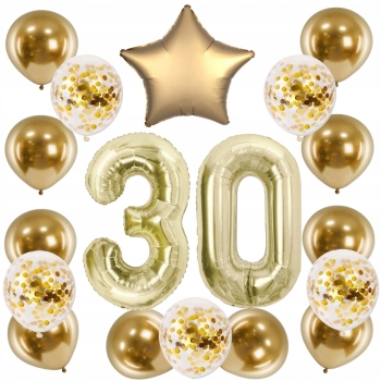 ZESTAW BALONY 30 URODZINY ZŁOTY ZŁOTE SZAMPAŃSKI 30 ROCZNICA ŚLUBU 100 CM