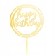 TOPPER NA TORT URODZINY HAPPY BIRTHDAY ZŁOTY OKRĄGŁY LUSTRZANY