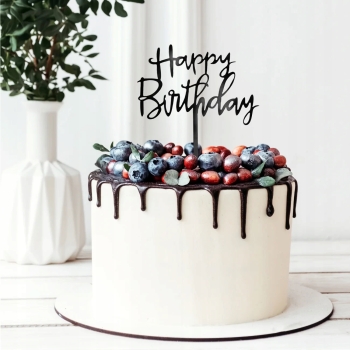 Topper na tort PartyPal Happy Birthday czarny 13,5 cm