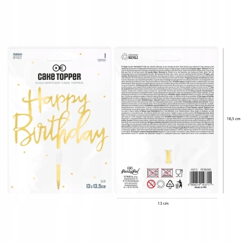 Topper PartyPal Happy Birthday 13,5 cm złoty