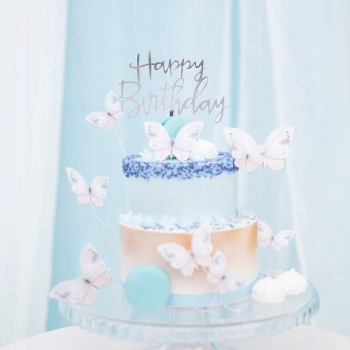 Topper PartyPal Happy Birthday 13,5 cm srebrny