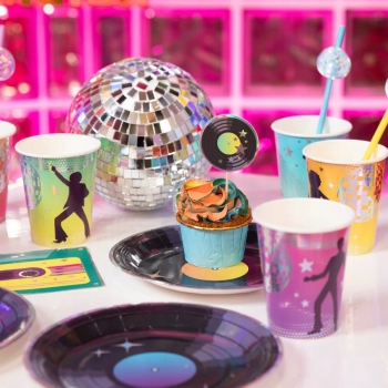 Toppery na tort babeczki Retro Disco 8 sztuk Urodziny Impreza