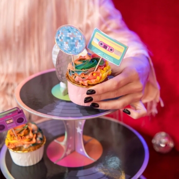 Toppery na tort babeczki Retro Disco 8 sztuk Urodziny Impreza