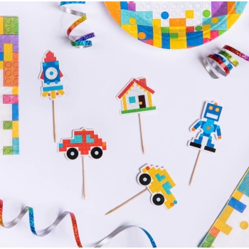 TOPPERY na tort pikery KLOCKI LEGO BLOCK dekoracja urodziny 5 szt