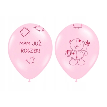 Balony Mam już Roczek z Misiem 5szt różowe