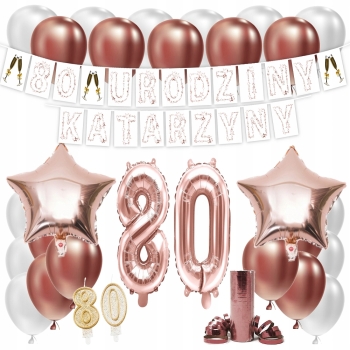 ZESTAW BALONY NA 80 URODZINY LAT ROSE GOLD + IMIĘ