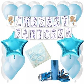 ZESTAW NA CHRZEST Balony Niebieski Girlanda + IMIĘ