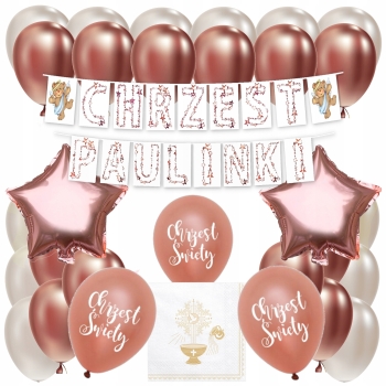 ZESTAW NA CHRZEST Balony Rose Gold Girlanda