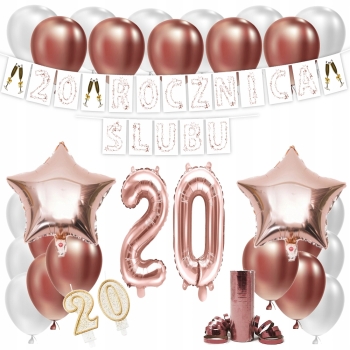 ZESTAW BALONY 20 ROCZNICA ŚLUBU ROSE GOLD GIRLANDA