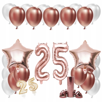 ZESTAW BALONY 25 ROCZNICA ŚLUBU ROSE GOLD SREBRNA