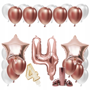 ZESTAW BALONY NA 4 LATKA URODZINY ROSE GOLD