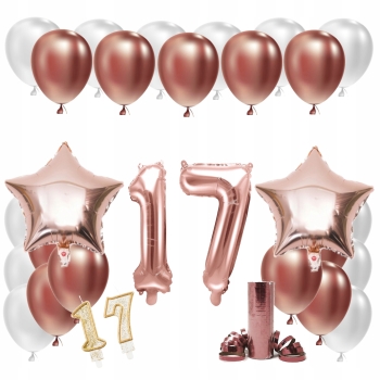 ZESTAW BALONY NA 17 URODZINY LAT ROSE GOLD