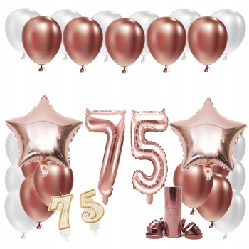 ZESTAW BALONY NA 75 URODZINY LAT ROSE GOLD