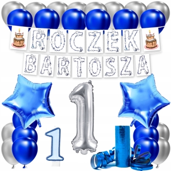 ZESTAW BALONY ROCZEK 1 URODZINY + IMIĘ 100 CM