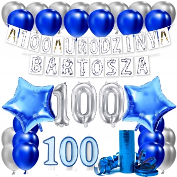 ZESTAW BALONY NA 100 URODZINY LAT + IMIĘ 100 CM