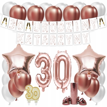 ZESTAW BALONY 30 URODZINY ROSE GOLD +IMIĘ 100 CM