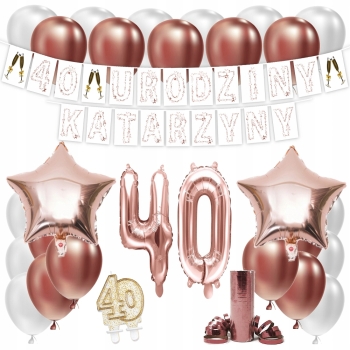 ZESTAW BALONY 40 URODZINY ROSE GOLD +IMIĘ 100 CM