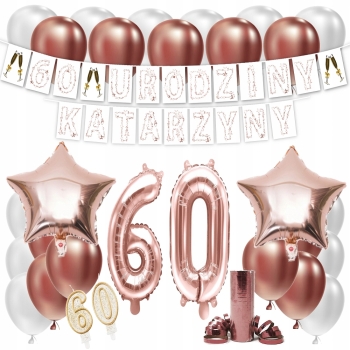 ZESTAW BALONY 60 URODZINY ROSE GOLD + IMIĘ 100 CM