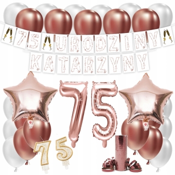 ZESTAW BALONY 75 URODZINY ROSE GOLD + IMIĘ 100 CM