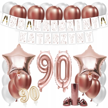 ZESTAW BALONY 90 URODZINY ROSE GOLD + IMIĘ 100 CM