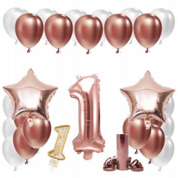 ZESTAW BALONY ROCZEK 1 ROSE GOLD 100 CM