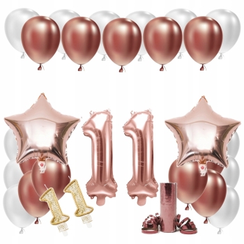 ZESTAW BALONY 11 URODZINY ROSE GOLD 100 CM