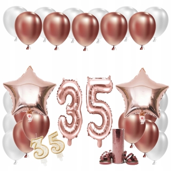 ZESTAW BALONY 35 URODZINY ROSE GOLD 100 CM