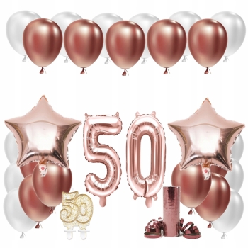 ZESTAW BALONY 50 URODZINY ROSE GOLD 100 CM