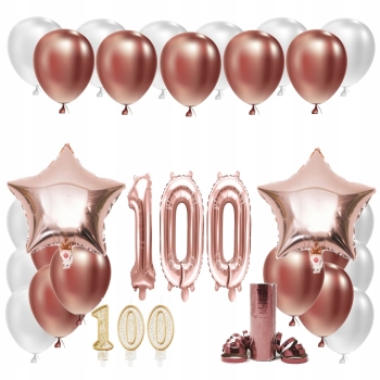 ZESTAW BALONY 100 URODZINY ROSE GOLD 100 CM